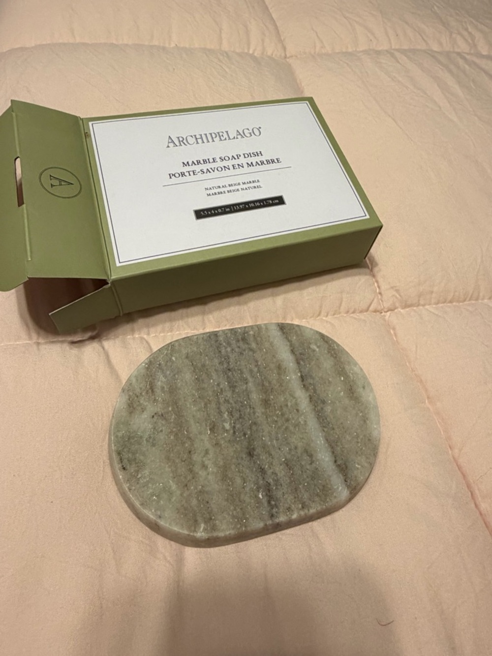 Archipelago Marble Soap Dish - Beige and Olive Green Box